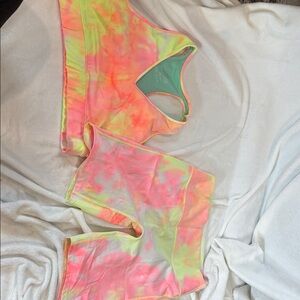 Zenana Outfitters Neon Tie-Dye Pink & Yellow Active Shorts Set